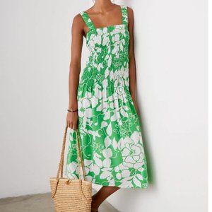 RAILS SEVILLE FLORAL SMOCKED COTTON POPLIM MIDI DRESS sz M